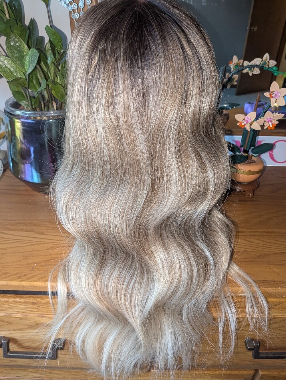 Natural Wavy Blonde Ombre Wig - Dark To Light Ash